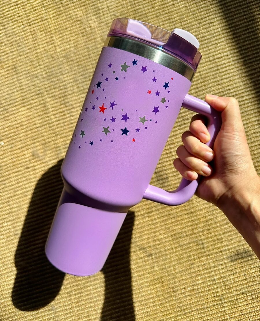 STAR 40 Oz H2.0 Tumbler With Handle, Double Walled Vacuum Insulated Stainless Steel Water Bottle Premium Summer Drinkware Portable Handy Flask Travel Mug Iced Coffee Cup For Outdoor Camping, Hiking, Driving, Travel, Perfect Gift Idea - Purple - View 1