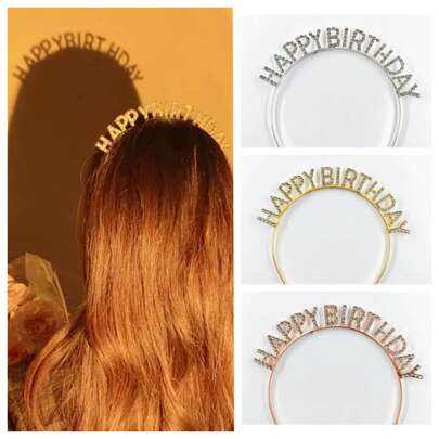 Set de 3/2/1 diadema con decoración de strass y letras para fiesta, diadema moderna de aleación de cobre con decoración de letras para fiesta de cumpleaños y Día de San Valentín