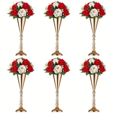 GOQODO 6 jarrones de flores artificiales estilo bohemio, centro de mesa geométrico para bodas, portaflores de metal dorado y plateado. Ideal para Halloween, Navidad, bodas, cenas, habitaciones, cocinas, interiores y exteriores, eventos.
