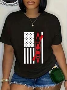 Kayak American Flag T-Shirt - Cool Kayaking Shirt Casual Short Sleeve Shirt