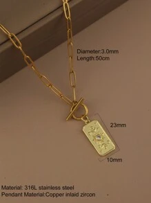 1pc Stainless Steel OT Clasp Chain Necklace With Sun Moon Star Pendant, Women Fashion Jewelry, Holiday Gift - Yellow Gold - View 25