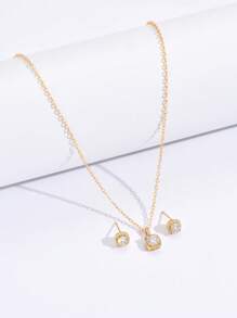 S0300 1 Bộ trang sức nữ bao gồm 1 mặt dây chuyền Cubic Zirconia lấp lánh và 2 bông tai, quà tặng tiệc và đính hôn - Vàng - Xem 4