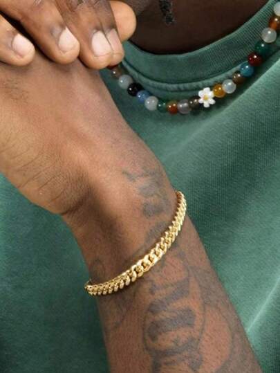 1 pieza Brazalete de cadena de acero inoxidable de estilo hip-hop simple, unisex