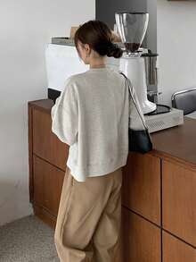 Women's Solid Color Drop Shoulder Long Sleeve Round Neck Loose & Comfy Sweatshirt