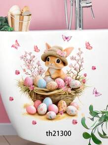 1PC Easter Bunny & Eggs Printed Toilet Sticker, For Home Decoration & Easter Bunny Bathroom Stickers - Waterproof PVC, Spring Butterfly Wall Decal, Vinyl Decal For Home Decorations, Spring Butterfly Element Wall Stickers Decoration Items Refresh Your Home, Rama Decoration Stickers - 11.81*11.81in/11.61*11.61in