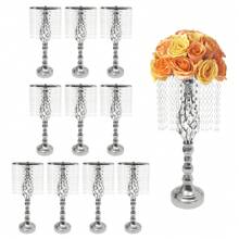 10 Pcs 19.3 Inches Tall Crystal Flower Stand Wedding Road Lead Tall Flower Holders Centerpiece Crystal Flower Metal Flower Vase For Reception Tables Wedding Supplies - Bạc - Xem 1