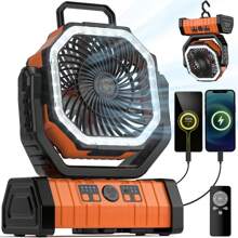 BDQ 20000mAh 1PC Portable Rechargeable Fan - Camping Fan For Tent,Fan 3-In-1 Camping Fan USB Fan With Light & Remote For Indoor,Cordless Fan Can Be Hung Upsde Down,Outdoor, Tent, Travel, BBQ, Fishing, Jobsite - 亮橙色 - 查看 1