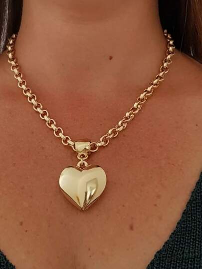 Colar cordão Feminino com coração liso - Elo português 45cm