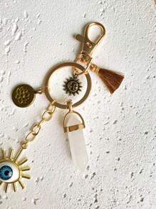 1件天然绿水晶邪眼、行星、太阳、月亮、绿松石吊坠钥匙扣、包包挂饰、汽车钥匙圈，日常小巧汽车饰品，可爱哥特风Y2K圣诞礼物创意，包包饰品挂绳带证件夹，汽车饰品包包挂饰，汽车饰品，送给老师、朋友、姐妹的礼物 - 黃色 - 查看 4