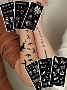 6pcs Hollow Tattoo Stencils, Multi-Pattern Including Flowers, Butterflies, Roses, Stars, Hearts, Suitable For Couples, Waterproof & Wearable For Fingers, Ears, Shoulders, Necks, Collarbones, Unisex