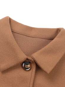 Women Long Sleeve Button-Up Coat, Solid Color/Plaid Print Lapel Neck Tops For Spring, Fall - Camel - View 10