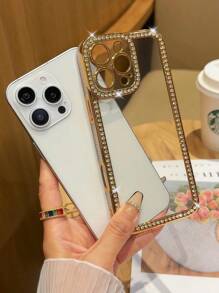 1pc Rhinestone Electroplated Laser Engraved TPU Phone Case Compatible With IPhone 7/8/SE2/7Plus/8Plus/X/XS/XR/XS Max/11/11 Pro/11 Pro Max/12/12 Pro/12 Pro Max/13/13 Pro/13 Pro Max/14/14 Pro/14 Plus/14 Pro Max/15/15 Pro/15 Plus/15 Pro Max, Protective Cover