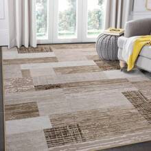 Modern Geometric Patchwork Area Rug, 6x9 Beige Large Rugs For Living Room, Rockwood Collection Indoor Rugs For Bedroom, Throw Carpet Floor Decor For Entryway Dining Room Office - Lạc đà - Xem 5
