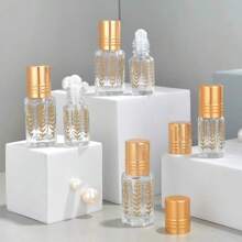 10pcs 3ml/6ml Glass Refillable Essential Oil Roll-On Bottles, Portable Mini Sample Lip Oil Containers - Gold - View 1