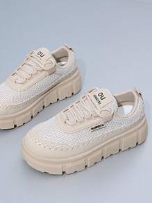 2025 年春季新品白色运动鞋，韩版流行厚底休闲运动鞋，女士/学生街头潮流 XT168 - 米色 - 查看 7