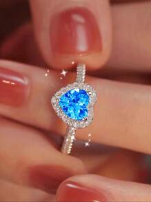 1 件 S925 戒指，情人节礼物，可爱甜美的糖果色彩虹设计，时尚心形戒指，适合婚礼、订婚、休闲装、派对、节日、约会