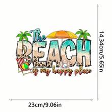1pcSea Breeze, Beach Atmosphere, And Only "Beach Is My Happy Place" Hot Stamping Transfer Stickers - Perfect For DIY T-Shirts, Jeans, Masks, And Backpacks