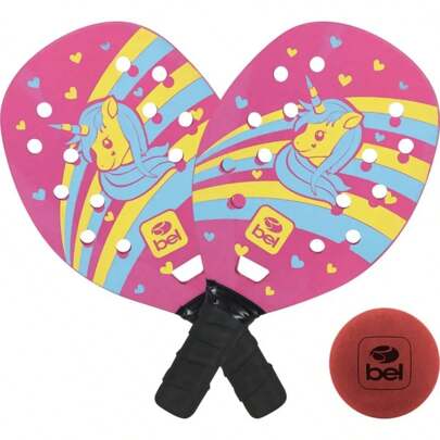 Kit Raquetes Beach Tennis Iniciantes Infantil Unicórnio Cogumelo Bolinha Nº 3 Bel