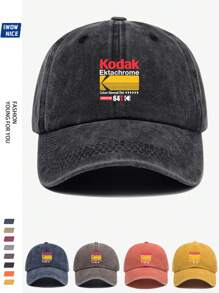 1pc Vintage Korean Style BLACK Film Print Adjustable Casual Baseball Cap, Unisex Retro Trucker Hat, Soft Peak, All Season, Suitable For Leisure, Hiking, Photography, Birthdays, Parties, Holiday & Valentine's Day Gifts