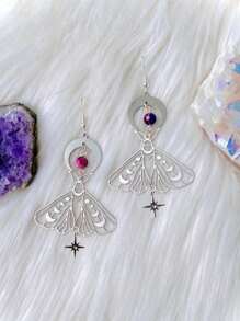 2 件波西米亚时尚铜天然石银空心新月蝴蝶吊坠耳环、派对礼物和日常服装配饰 - 彩色 - 查看 8