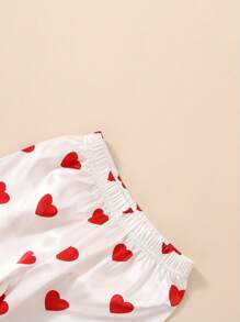 Kids Toddler Baby Girl Valentine's Day Pajamas Set, Heart Print Lapel Button Silk Pajamas 2 Piece Satin Pjs Sleepwear Outfit - 紅色 - 查看 8