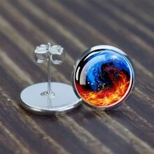 1 Pair Yin Yang Pattern Earrings Chinese Style Taichi Symbol Glass Stud Earrings Jewelry Gift - style - View 5