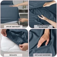 LUX DECOR 6-Piece Embroidered Bed Sheet Set – Brushed Microfiber, Deep Pocket, Lightweight & Breathable – Graduation Gifts, Home Decor, Sleep Protection For Dorms, Student Beds, Back‑To‑School Gift, Soft Bed Linens, Comfortable Sleep, Luxury Bed Set, Valentine's Day Bedroom, Spring Bedding Refresh, Guest Room Essentials, Dorm Room Bedding, Premium Bed Linens, Easy Care Sheets, Hypoallergenic Fabric, Year-Round Comfort, Master Bedroom Update, Matching Bedding Set, Hotel Quality Linens - 藏蓝色 - 查看 4