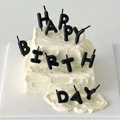 13 chiếc nến sinh nhật màu đen có chữ cái tiếng Anh "Happy Birthday" dùng để trang trí bánh, Giáng sinh