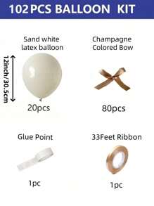 92/102pcs/Set Sand White Latex Balloon With Champagne Colored Bow, Internet Celebrity Outdoor Photo, Bow Decoration, Valentine's Day, Family Birthday Party, Wedding