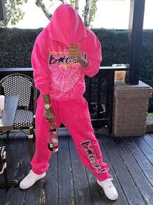 Hip Hop Spider Hoodies Set Y2k Hoodie Tracksuit Pullover Sweatshirt For Women Men Matching Hoodies For Couples - Pink hoodie - 查看 3