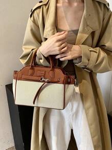 Bolso cruzado casual con cordón y bloques de color, de diseño único, versátil y elegante para uso diario y equipaje de mano, bolso de mujer de lujo - Marrón - Ver 4