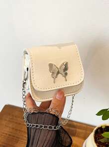 1pc High-Grade Eel Pattern Bow Chain Shoulder Crossbody Mini Saddle Bag Fashionable And Versatile Lipstick Bag Coin Purse, Chain Crossbody Bag With Butterfly Decoration, Fashionable And Versatile Square Bag Shaped Lipstick Bag, Suitable For Girls' Daily Use, Attending Parties, Sweet And Cute Shoulder Crossbody Bag - Butterfly Chain Bag - View 13