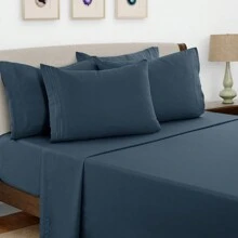 LUX DECOR 6-Piece Embroidered Bed Sheet Set – Brushed Microfiber, Deep Pocket, Lightweight & Breathable – Graduation Gifts, Home Decor, Sleep Protection For Dorms, Student Beds, Back‑To‑School Gift, Soft Bed Linens, Comfortable Sleep, Luxury Bed Set, Valentine's Day Bedroom, Spring Bedding Refresh, Guest Room Essentials, Dorm Room Bedding, Premium Bed Linens, Easy Care Sheets, Hypoallergenic Fabric, Year-Round Comfort, Master Bedroom Update, Matching Bedding Set, Hotel Quality Linens - 藏蓝色 - 查看 2