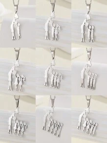 1 件时尚不锈钢家庭母亲儿童兄弟姐妹吊坠项链，适合家庭聚会节日礼物