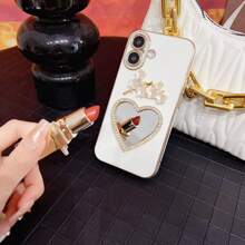 1 szt. Platerowana prosta krawędź luksusowa miękka pełna obudowa serca z kryształkami lustrzanymi etui na telefon kompatybilne z iPhone 16/Galaxy S24 Ultra/Edge 30/Infinix Smart 8/Infinix Hot 40i/Tecno Spark 20/Tecno Spark 20C/Tecno Spark Go 2024/Redmi Note 13 Pro+/Honor X8 - Biały - Zobacz 10