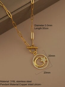 1pc Stainless Steel OT Clasp Chain Necklace With Sun Moon Star Pendant, Women Fashion Jewelry, Holiday Gift - Yellow Gold - View 26