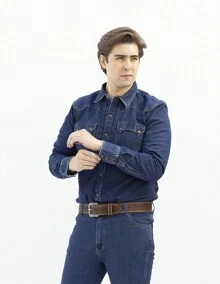 Camisa Mezclilla Manga Larga Azul STONE Hombre Modelo 604, Con Bolsas Frontales | RIDER JEANS - Azul - Ver 4