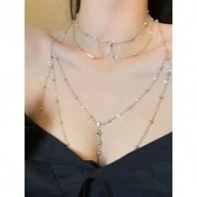 Sexy Rhinestone Beaded Body Chain, Women's Sexy Body Jewelry, Sparkling Pendant Tassel Necklace, Sexy Chest Chain, Stylish Sexy Elegant Chain For Women, Elegant Sexy Women Necklace