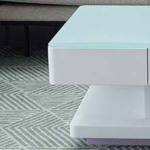 Weißer Hochglanz-Couchtisch mit 2 Schubladen und 8 mm gehärtetem Glas, Kaffeetisch, Wohnzimmertisch, Büro-Aufbewahrungsschrank, Wohnzimmer, Möbel, Rezeption, Wartebereich, Tisch - Weiss - Übersicht 4