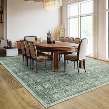 Large Floral Area Rugs For Living Room, Washable Printed Vintage Floral Rug For Living Room, Extra Large Area Rugs For Bedroom Low Pile Non Slip Rug For Home Decor Aesthetic - 墨綠色 - 查看 3