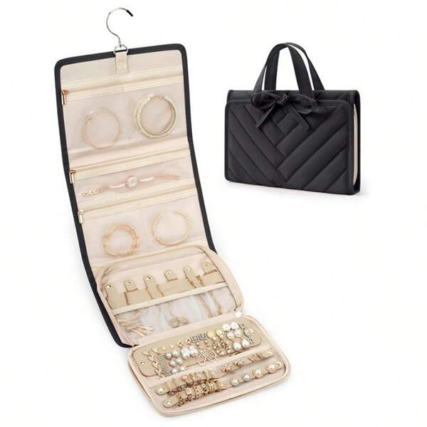 1 Stück Reise-Schmuckaufbewahrungsbox, faltbare Schmuckrolle, geeignet für Ringe, Ketten, Ohrringe, Armbänder als Geschenk für Frauen und Mädchen zur Schulanfang