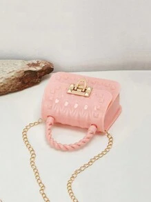 Fashionable PVC Silicone Rivet Texture Jelly Crossbody Bag - Pink - View 3