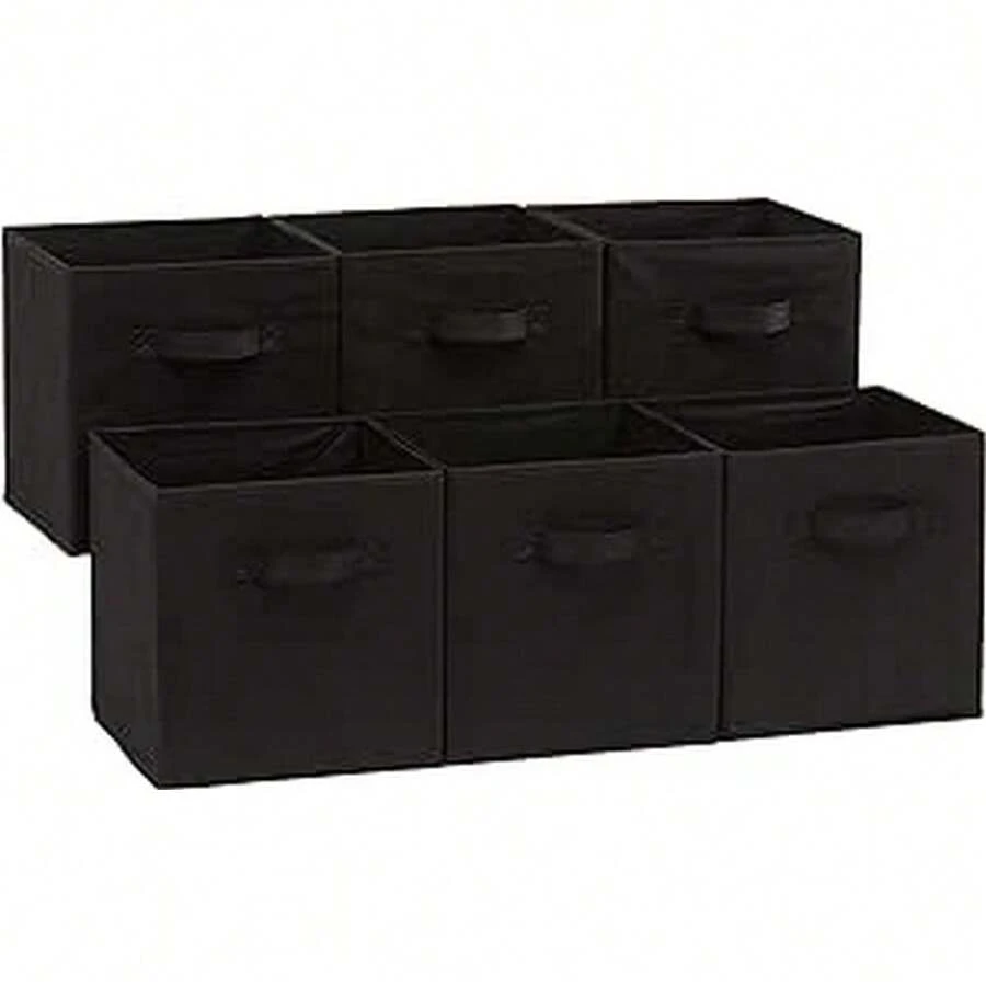 Basics - Foldable Fabric Storage Cubes With Handles, 10.5 X 10.5 X 11 Inches, Gray, 6 Pack - Black - View 1