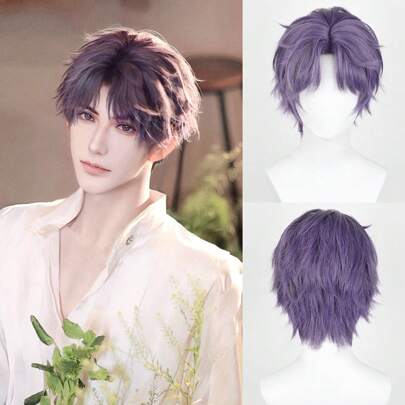 Anime Game Cosplay Ngắn Màu Tím Tổng Hợp Thẳng Tóc Giả Phần Giữa Mềm Mại Chịu Nhiệt Tóc Giả Cho Bữa Tiệc Hàng Ngày