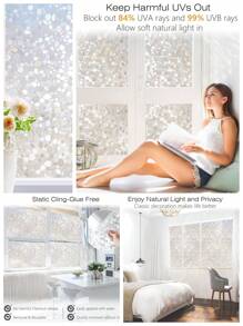 1Roll Window Privacy Film, Decorative Window Clings, UV Blocking Window Coverings Static Cling Non Adhesive Door Stickers, Stained Glass Rainbow Window Vinyl, - White - View 2