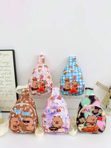 1 pieza Bolsa con diseño de Capibara de dibujos animados linda para niños y niñas, mochila pequeña versátil, bolso de mensajero, bolso de pecho para niños con imagen de Capibara, de material de nailon, adecuado para uso diario de niños y niñas, salir de compras, bolso de pecho de Capibara dulce y lindo, regalo para niños - bolsa de pecho capibala - Ver 2
