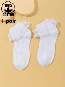 1 Par/4 Pares/5 Pares Calcetines de encaje de doble capa para niños/niñas, calcetines deportivos cortos casuales de unicolor y malla transpirable para bebés