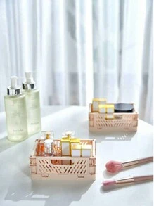2 pièces Mini paniers de rangement pliables, boîte de rangement multifonctionnelle de bureau pour la maison et le dortoir, de couleur unie