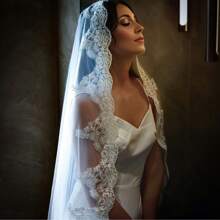 Single Layer Long Cathedral Wedding Veil With Lace Edge And Long Train,Vintage Soft Tulle Headpiece For Islamic Bride