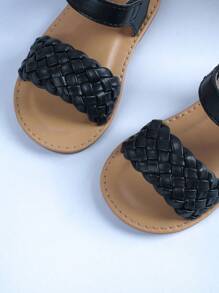 Toddler Girls' Black Matte Hook And Loop Open Toe Fashion Sandals - Black - View 5